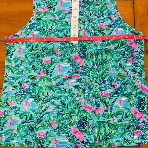 Lilly Pulitzer Luxletic Sleeveless Golf Polo Top Blue Green Tropical Print XL - Picture 8 of 10